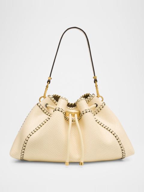 JIMMY CHOO Bon Bon Drawstring Printed Leather Bucket Bag
