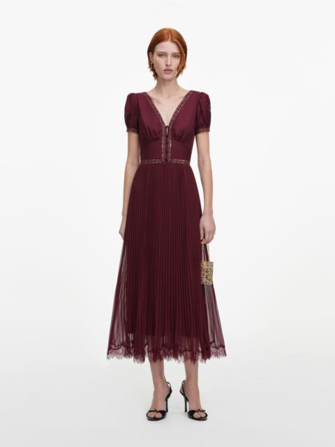 self-portrait Burgundy Viscose Pleated Lace Midi Dress