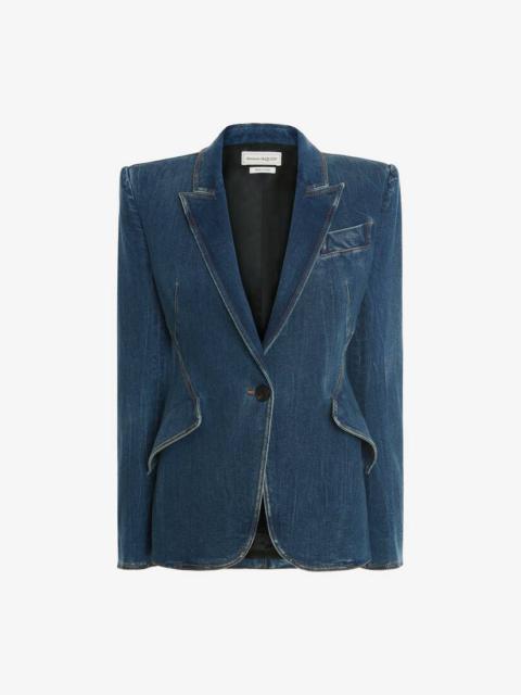 Alexander McQueen Denim Tailored Jacket in Dark Blue Wash