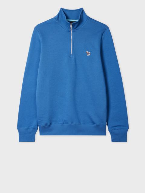 Paul Smith Ocean Blue Zebra Logo Zip-Neck Sweatshirt