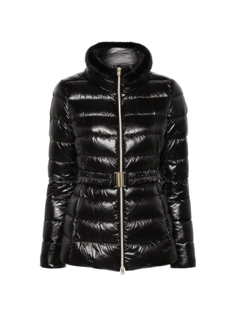 belted high-neck down jacket