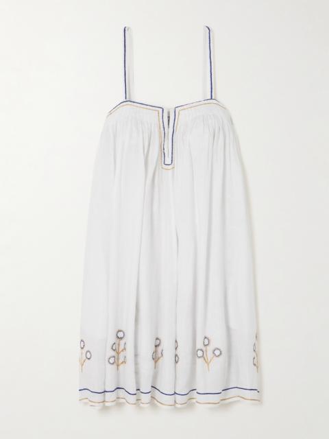 Thierry Colson Zenobia Pintucked Embroidered Linen Mini Dress
