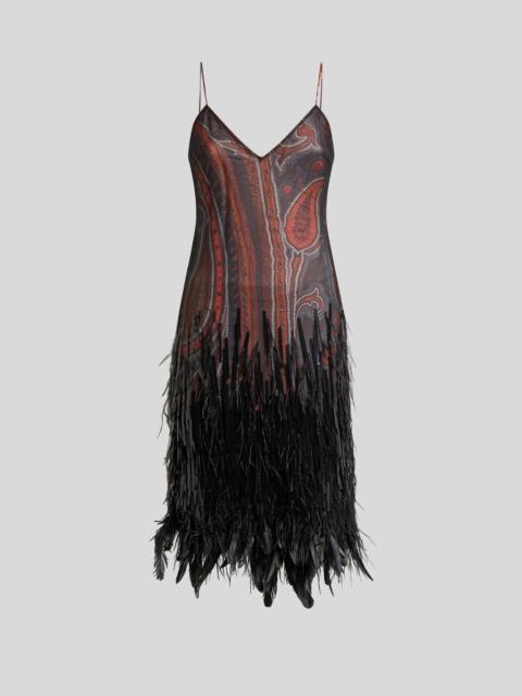 Etro KNEE-LENGTH DRESS WITH SEQUINS, OSTRICH FEATHERS AND PAISLEY MOTIF