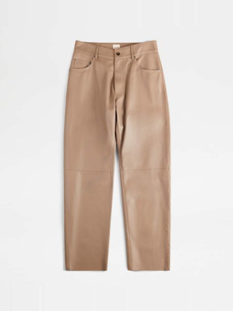 Tod's 5 POCKET PANTS IN LEATHER - BROWN
