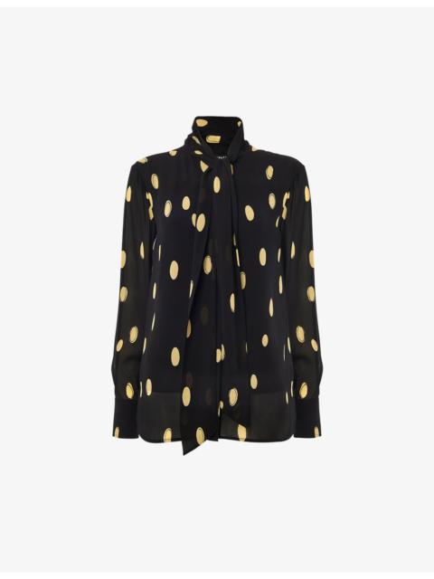 WHISTLES Polka-Dot Tie-Neck Woven Blouse