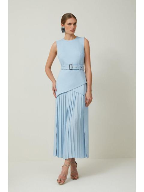 KAREN MILLEN Ponte And Georgette Jersey Pleated Maxi Dress