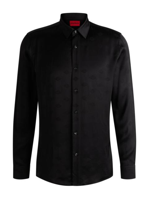 HUGO EXTRA-SLIM-FIT SHIRT WITH GEOMETRIC-LOGO JACQUARD
