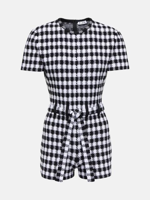 Alaïa Belted houndstooth knitted playsuit
