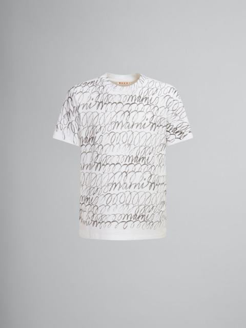 Marni WHITE ORGANIC COTTON T-SHIRT WITH MARNI SCRIBBLE MOTIF