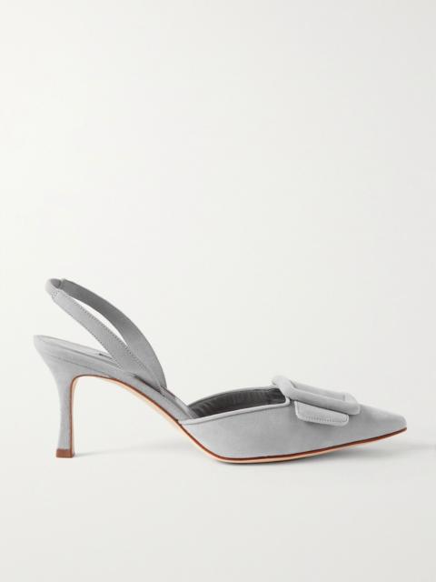 Manolo Blahnik Maysli 70 buckled suede slingback pumps Light gray