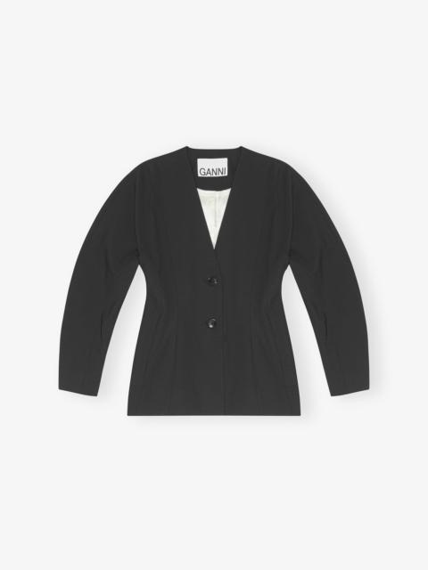 GANNI BLACK FITTED DRAPEY MELANGE BLAZER
