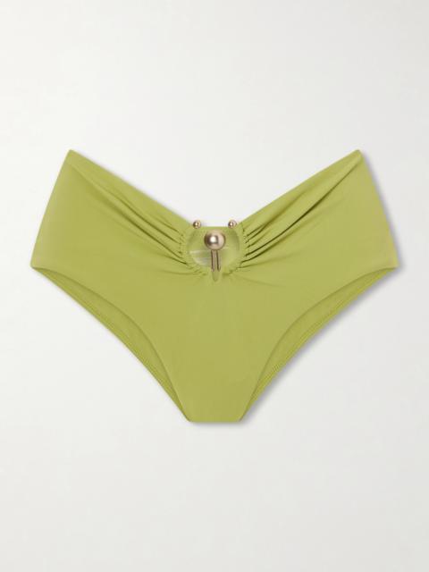 CHRISTOPHER ESBER Ruched Orbit Embellished Bikini Bottoms