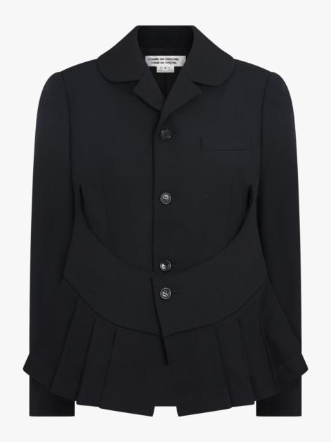 Comme Des Garçons LAYERED ROUNDED SLIT JACKET WITH PLEATED PEPLUM DETAIL | BLACK