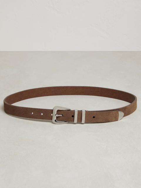 Brunello Cucinelli Reversed leather belt with double keeper and tip