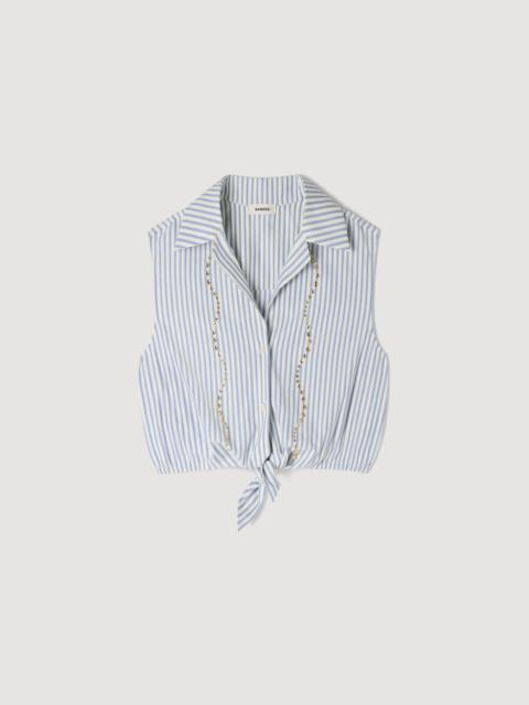 Sandro CROPPED STRIPED RHINESTONE SHIRT