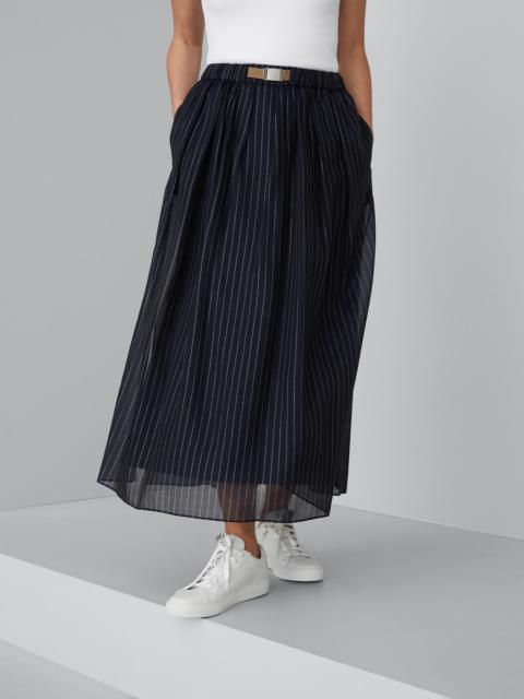 Cotton sparkling stripe gauze midi skirt with drawstring and buckle