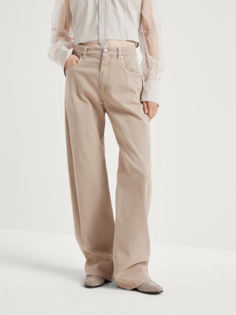 Brunello Cucinelli Garment-dyed comfort denim loose trousers with shiny tab