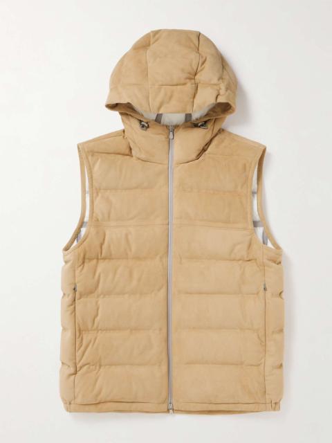 Brunello Cucinelli Quilted Suede Hooded Down Gilet