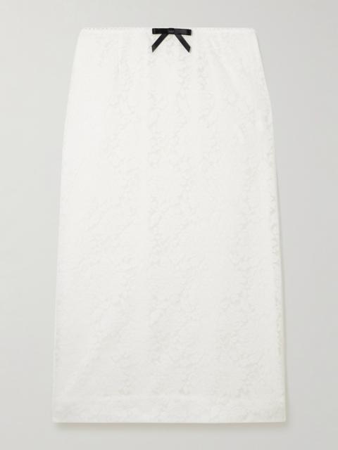 SHUSHU/TONG Bow-embellished Satin-trimmed Lace Midi Skirt