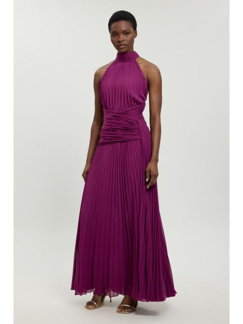 KAREN MILLEN Pleated Twist Front Woven Halter Midi Dress