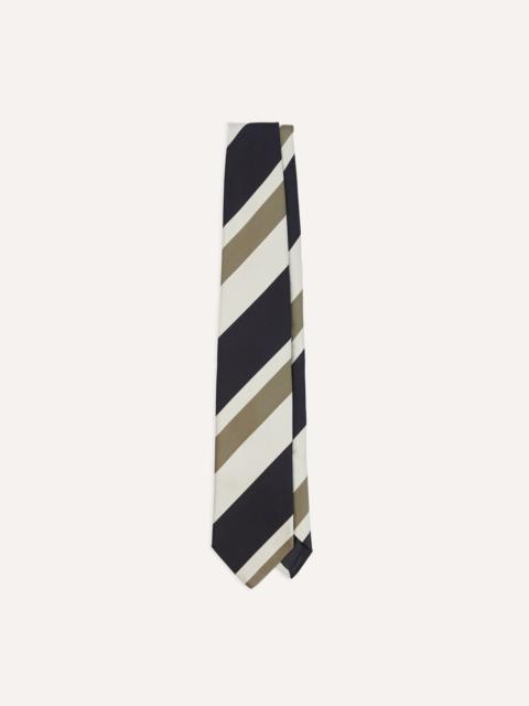 Drake's Navy and Olive Broad Stripe Silk Tipped Tie