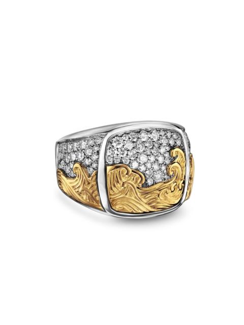 DAVID YURMAN Men's Waves Signet Ring in Sterling Silver - Diamond