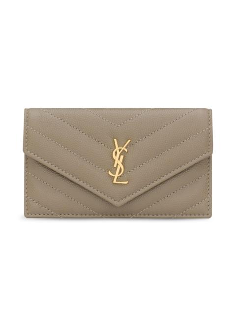 SAINT LAURENT Women's Cassandre Fragments Flap Card Case in Grain De Poudre Leather - Light Taupe