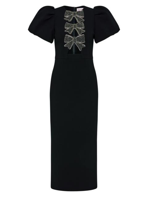 REBECCA VALLANCE Women's Eliana Crystal-Embellished Velvet Puff-Sleeve Midi-Dress - Black