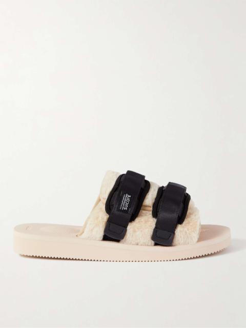 Suicoke Moto Webbing and Shell-Trimmed Faux Fur Slides