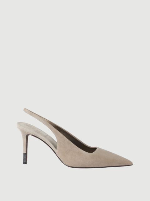 Brunello Cucinelli Suede slingback heels with monili