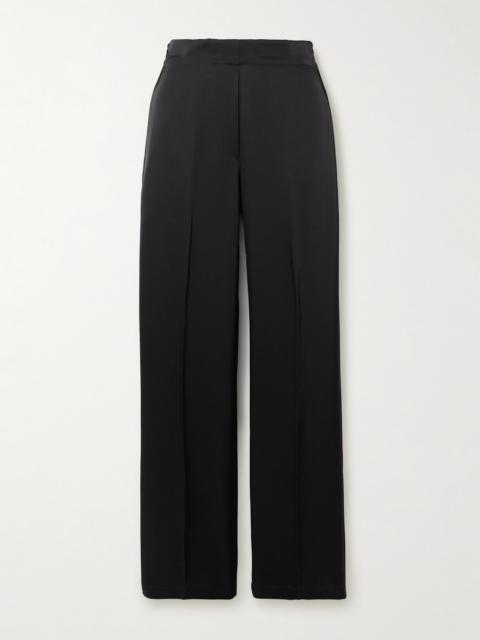 LESET Barb Pleated Satin Wide-leg Pants