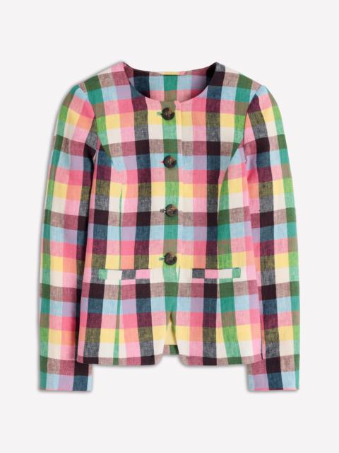 BODEN Hampstead Linen Blazer-Soft Yellow, Pink Multigingham