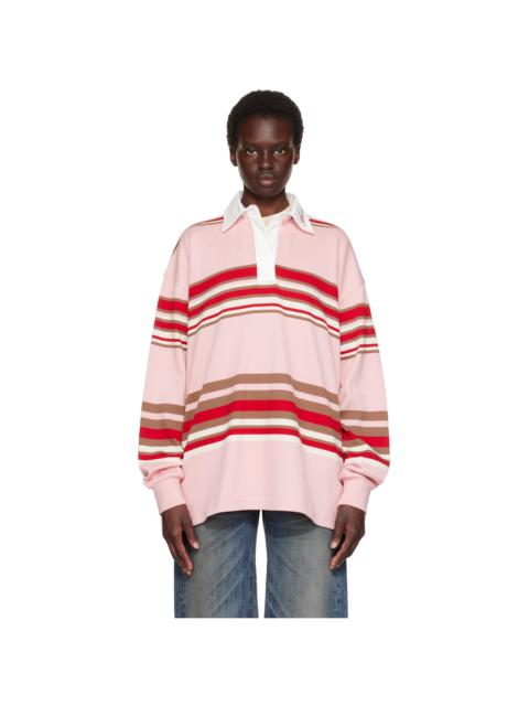 AMIRI Pink & Red Striped Oversized Long Sleeve Polo