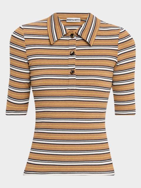 ROSETTA GETTY Stripe Cotton Rib Short-Sleeve Polo Shirt