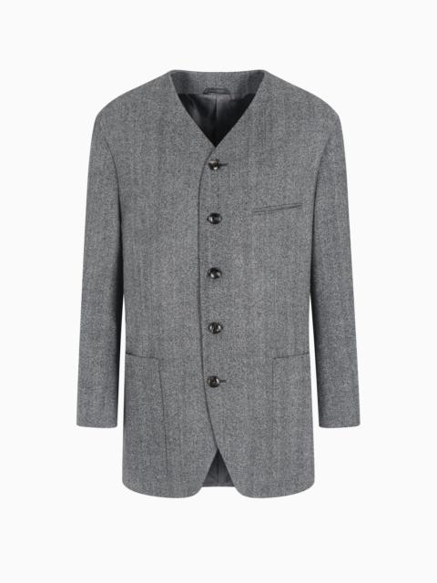 HERITAGE LINE SINGLE-BREASTED JACKET IN CHEVRON JACQUARD VIRGIN WOOL