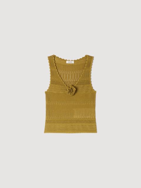 Sandro FLORAL POINTELLE KNIT TOP