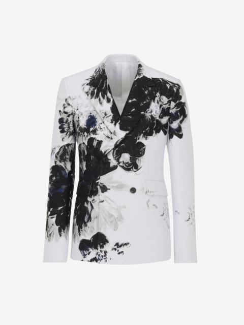Alexander McQueen Men's Dutch Flower Double-breasted Jacket in Black/white
