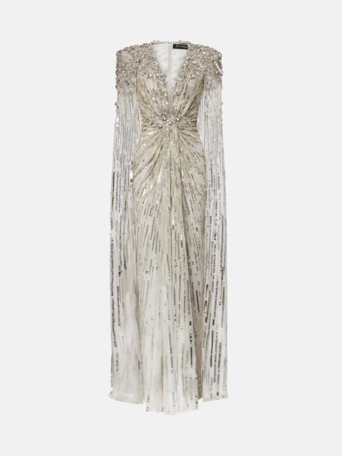 JENNY PACKHAM Lotus Lady caped embellished gown