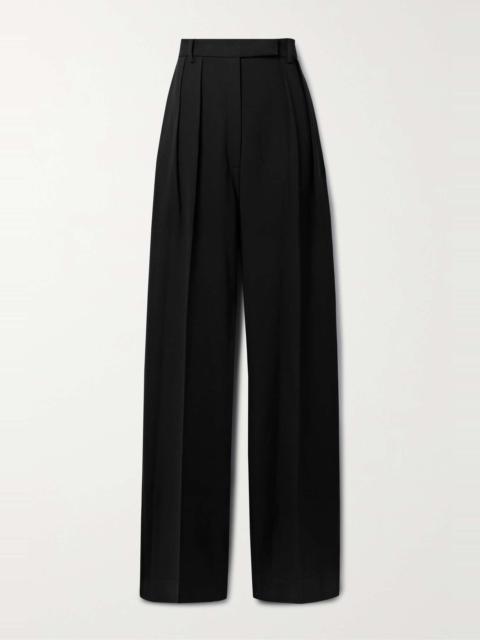 KHAITE Marinta satin-trimmed pleated crepe wide-leg pants