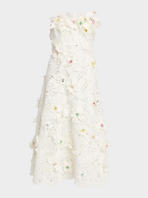 BADGLEY MISCHKA Cutout Floral Applique Scuba Midi Dress