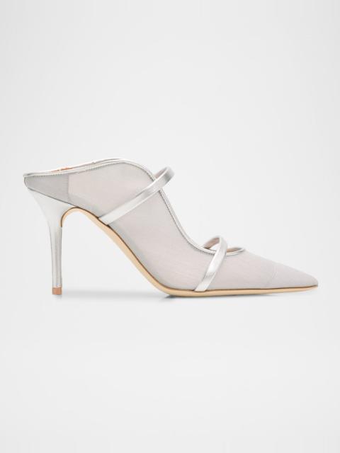 MALONE SOULIERS 85mm Maureen Organza Mules with Double Metallic Nappa Leather Straps