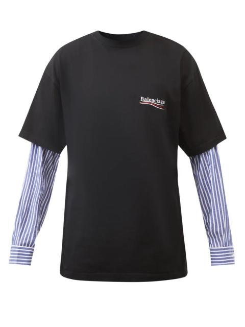 Striped-panel cotton-jersey long-sleeved T-shirt
