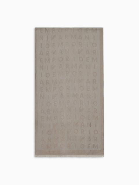 EMPORIO ARMANI Viscose-blend scarf with jacquard lettering