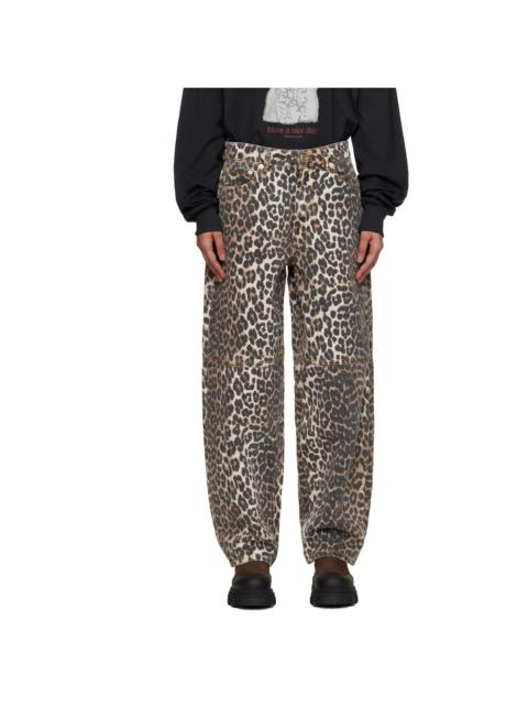 GANNI Beige Leopard Printed Stary Jeans