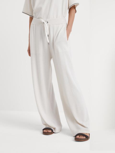 Virgin wool, cashmere and silk knit trousers with shiny pocket detail
