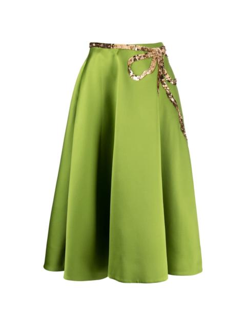 sequin bow-embellished satin midi skirt