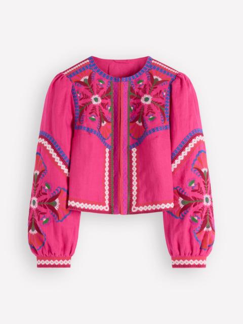 BODEN Embroidered Linen Jacket-Pink Peony, Embroidered