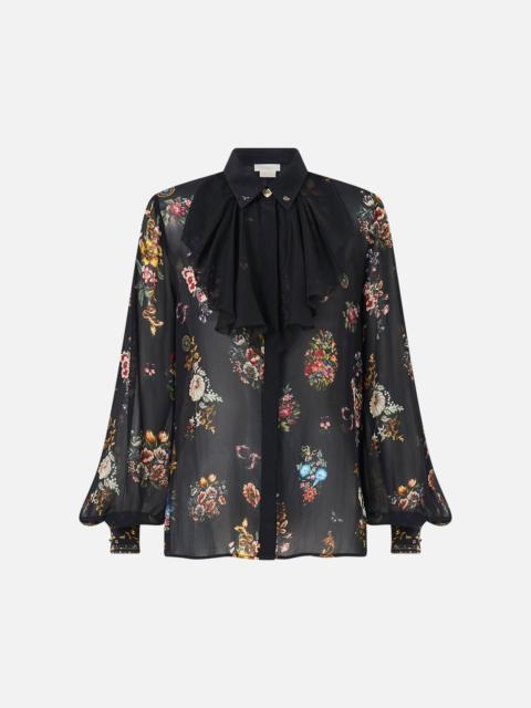CAMILLA COLLARED SHIRT WITH FRILL NECK DETAIL NIGHT GARDEN
