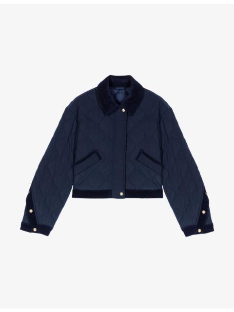 maje Quilted Velvet-Trim Woven Jacket