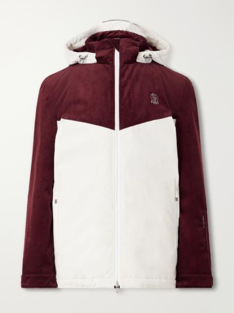 Brunello Cucinelli Logo-Embroidered Paneled Cotton-Corduroy Hooded Ski Jacket
